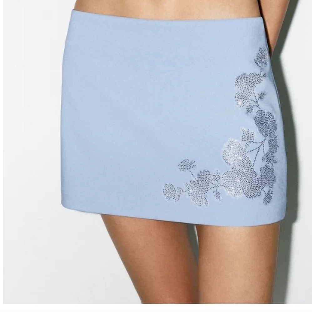 Zara Floral Rhinestone Embroidery  Mini Skirt Sz-XL